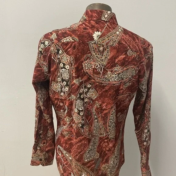 Vassari shirt button front wine paisley regular fit floral - Picture 3 of 3